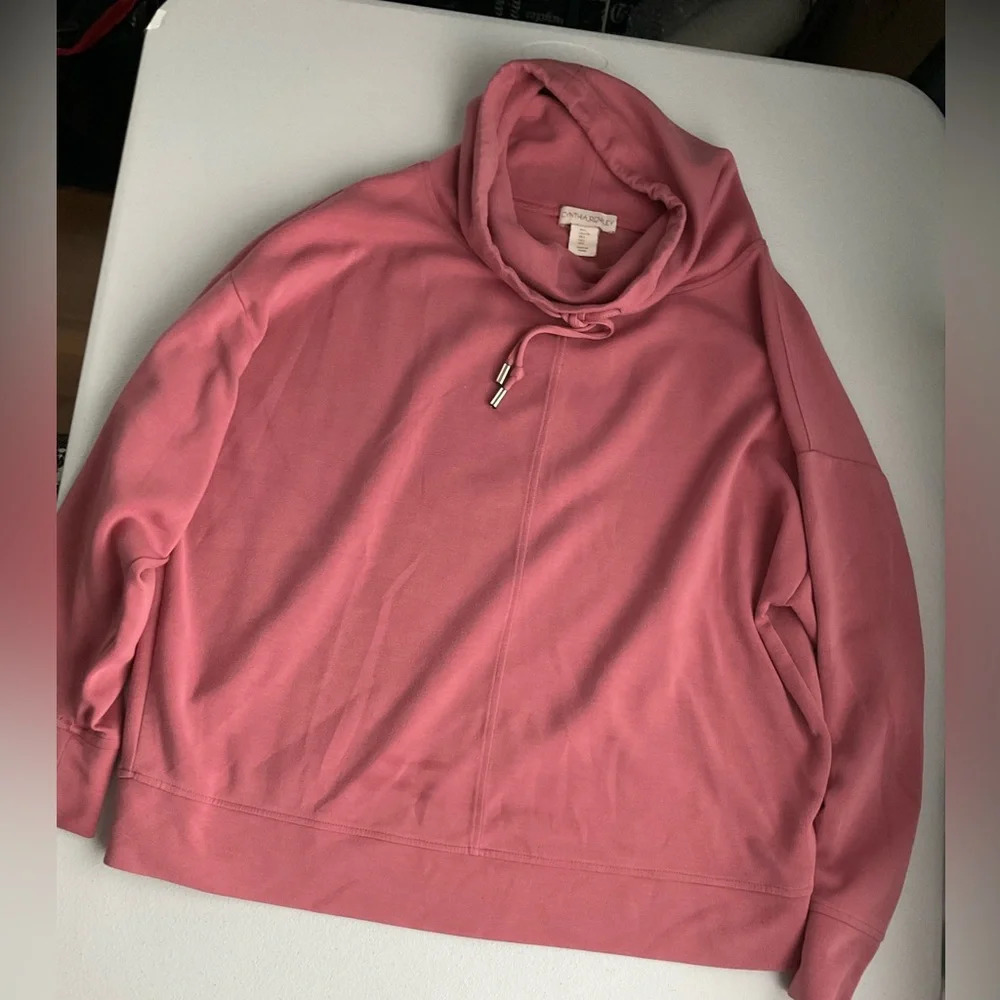Cynthia Rowley Womens Rose Pink Cowl Neck Drawstring Pullover Sweatshirt‎ Large